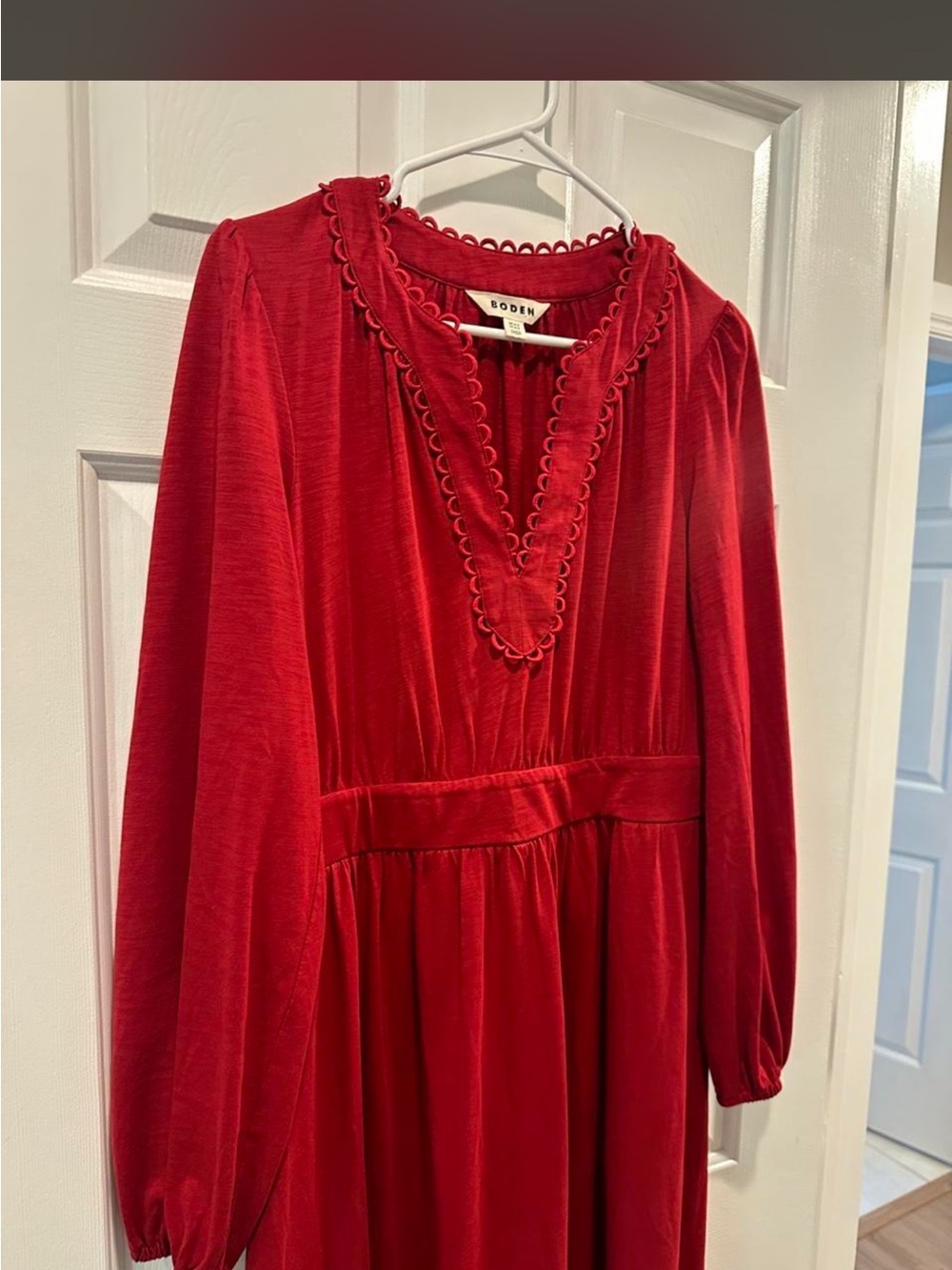 Boden Maddie Picot Trim Midi Dress Red Large (14)